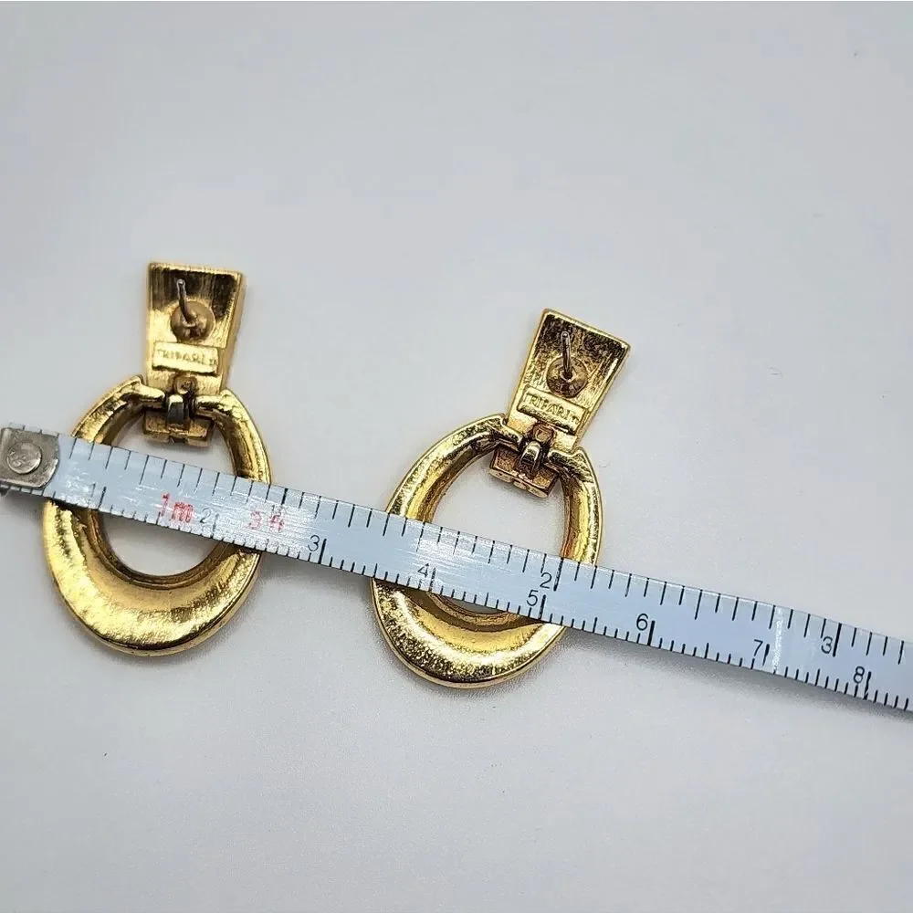 Vintage Gold Trifari dangle hoop earrings